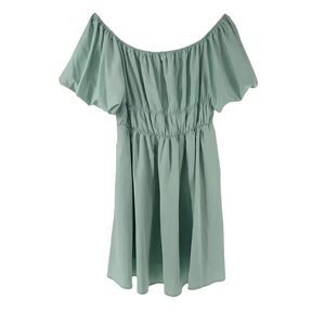 Puff Sleeve Mini Dress A Line Off The Shoulder Green Womens Size L Merokeety